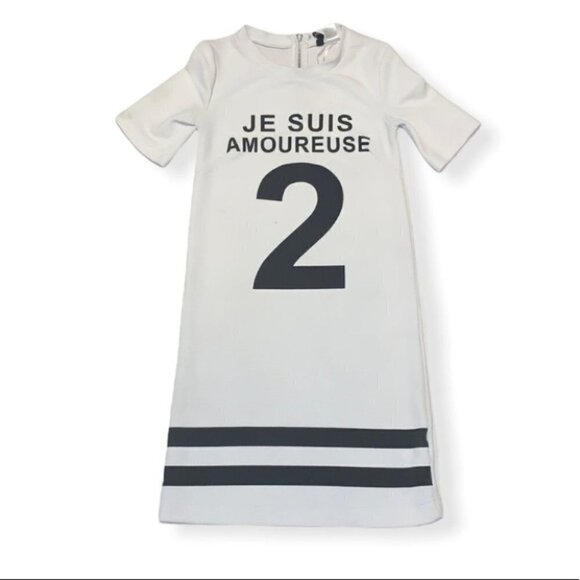 𝅺h&m Divided White Fitted Flare printed jersey style Mini slip on Dress Size 6 - Picture 1 of 10